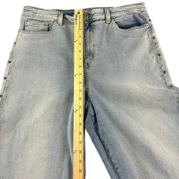 INC Mom Jeans Women Sze 14 Light Blue Stone Wash Studded High Rise Cropped Denim - Picture 11 of 12